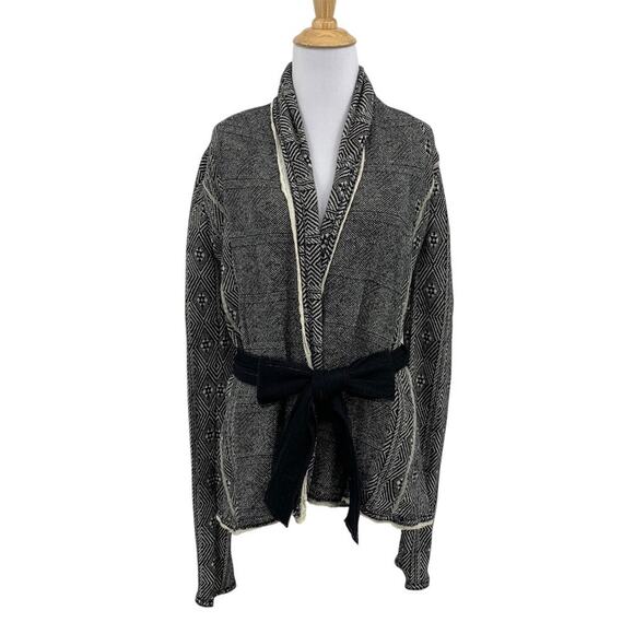 Sparrow Cardigan Womens S Small White Black Wool Cashmere Blend Tie Open Front - Picture 1 of 11